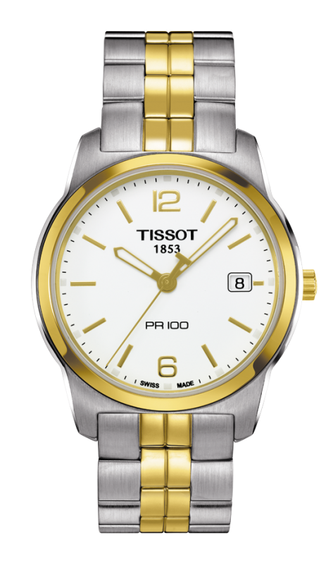 Tissot T049.410.22.017.00 : PR 100 Quartz 38 Stainless Steel / Yellow Gold PVD / White / Bracelet