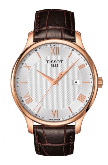 Tissot T063.610.36.038.00 : Tradition Quartz 42 Rose Gold PVD / Silver / Strap