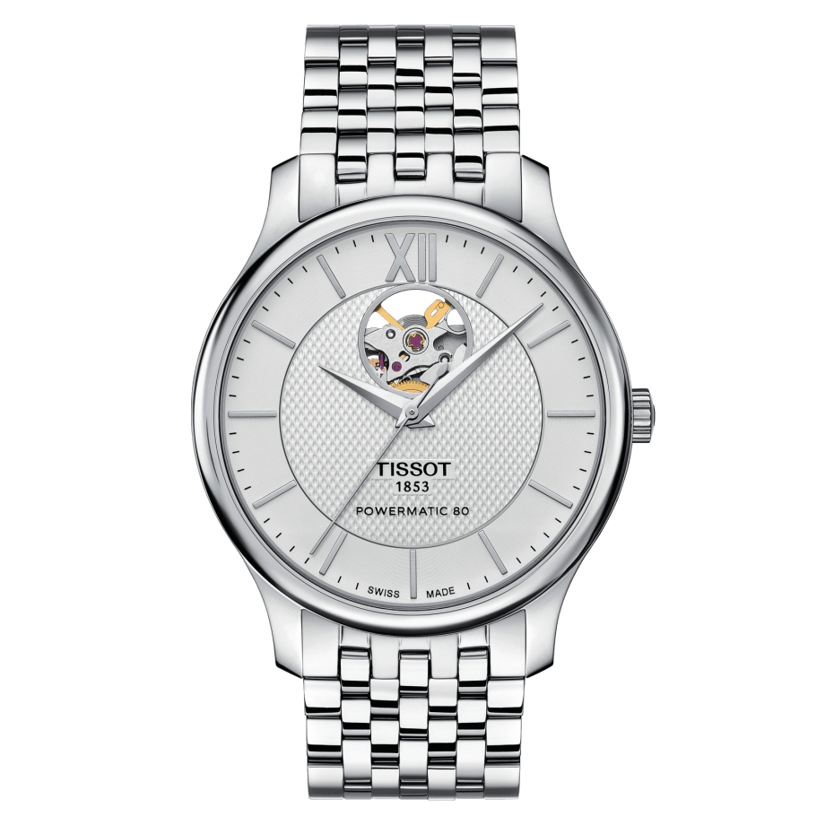 Tissot T063.907.11.038.00 : Tradition Powermatic 80 Open Heart 40 Stainless Steel / Silver / Bracelet
