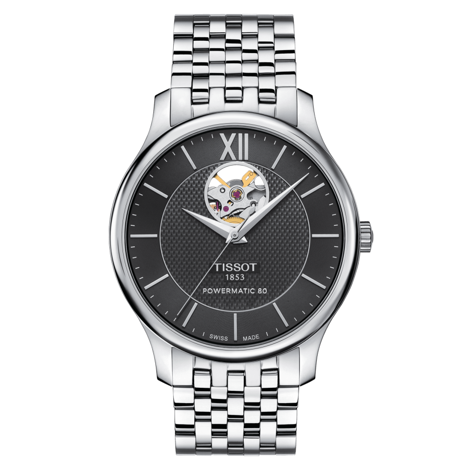 Tissot T063.907.11.058.00 : Tradition Powermatic 80 Open Heart 40 Stainless Steel / Black / Bracelet
