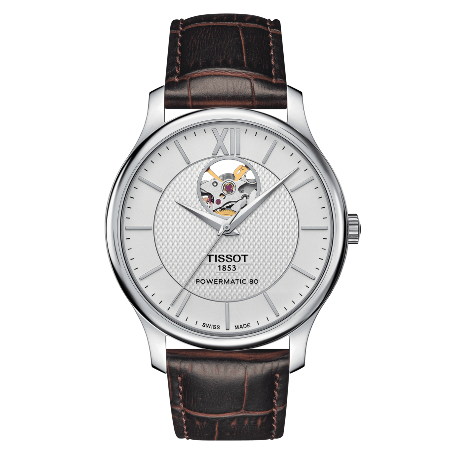 Tissot T063.907.16.038.00 : Tradition Powermatic 80 Open Heart 40 Stainless Steel / Silver / Strap