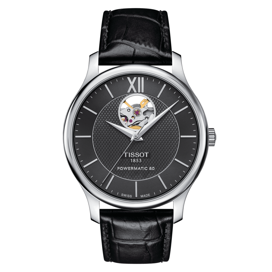 Tissot T063.907.16.058.00 : Tradition Powermatic 80 Open Heart 40 Stainless Steel / Black / Strap