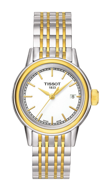 Tissot T085.210.22.011.00 : Carson Quartz 29.7 Stainless Steel / Yellow Gold PVD / White / Bracelet