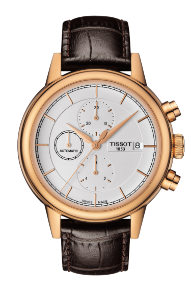 Tissot T085.427.36.011.00 : Carson Automatic Chronograph 42.3 Rose Gold PVD / Silver / Strap