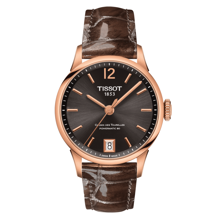 Tissot T099.207.36.447.00 : Chemin Des Tourelles Powermatic 80 32 Rose Gold PVD / Brown / Strap