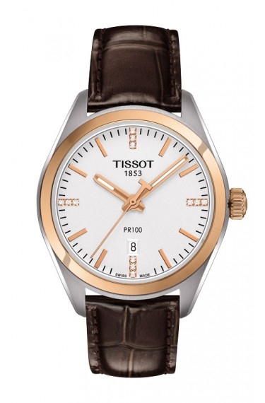 Tissot T101.210.26.036.00 : PR 100 Quartz 33 Stainless Steel / Rose Gold PVD / Silver / Strap