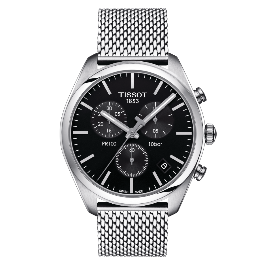 Tissot T101.417.11.051.01 : PR 100 Chronograph Quartz 41 Stainless Steel / Black / Milanese