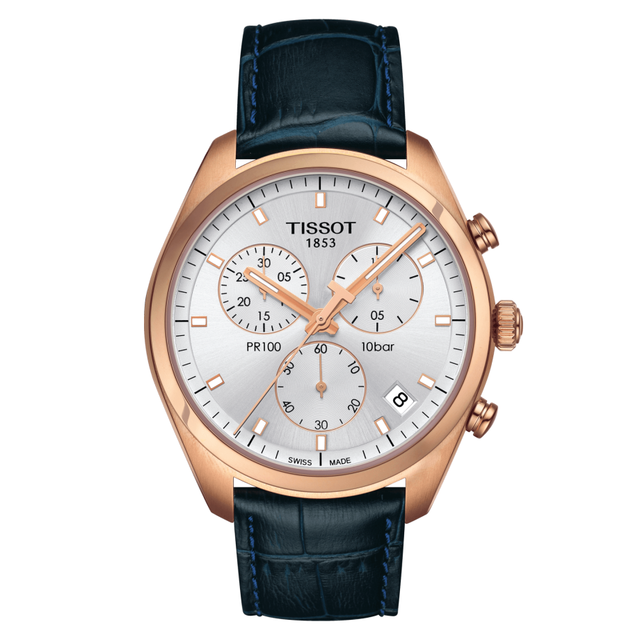 Tissot T101.417.36.031.00 : PR 100 Chronograph Quartz 41 Rose Gold PVD / Silver / Strap