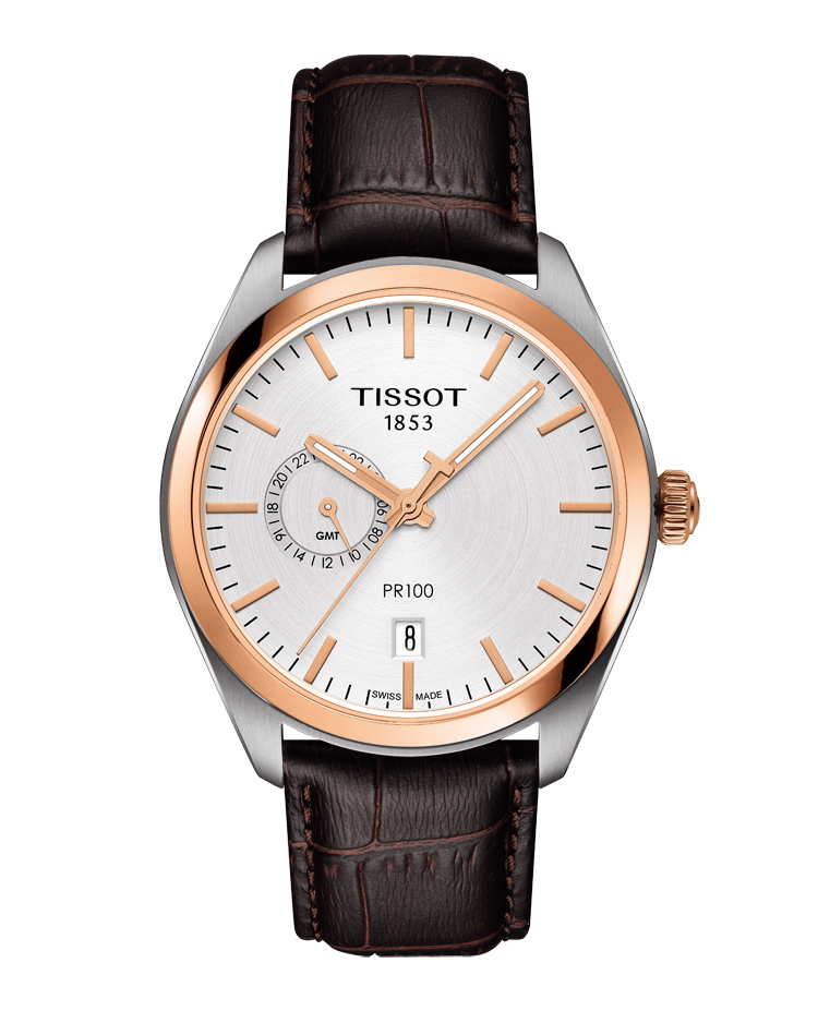 Tissot T101.452.26.031.00 : PR 100 39 Dual Time Stainless Steel / Yellow Gold / Silver / Strap