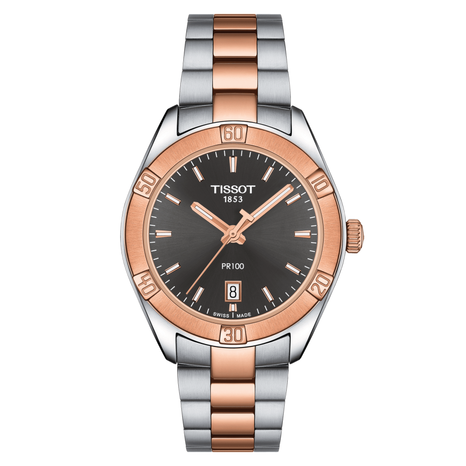 Tissot T101.910.22.061.00 : PR 100 Sport Chic 36 Stainless Steel / Rose Gold PVD / Grey / Bracelet
