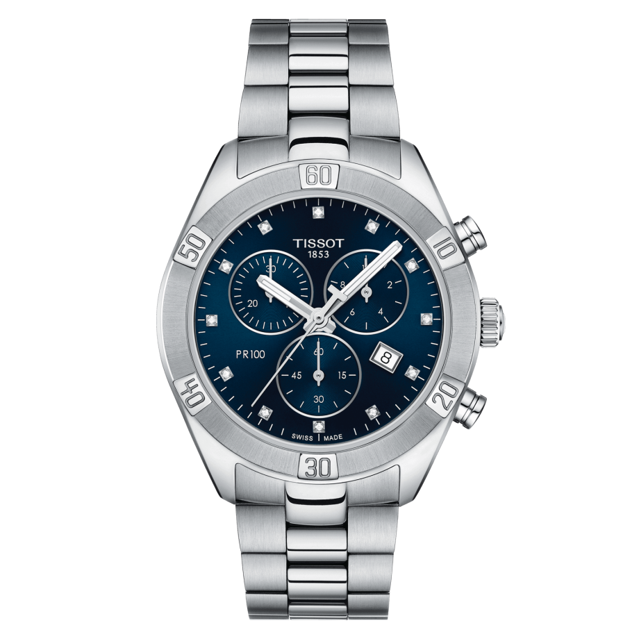 Tissot T101.917.11.046.00 : PR 100 Sport Chic Chronograph 38 Stainless Steel / Blue / Bracelet