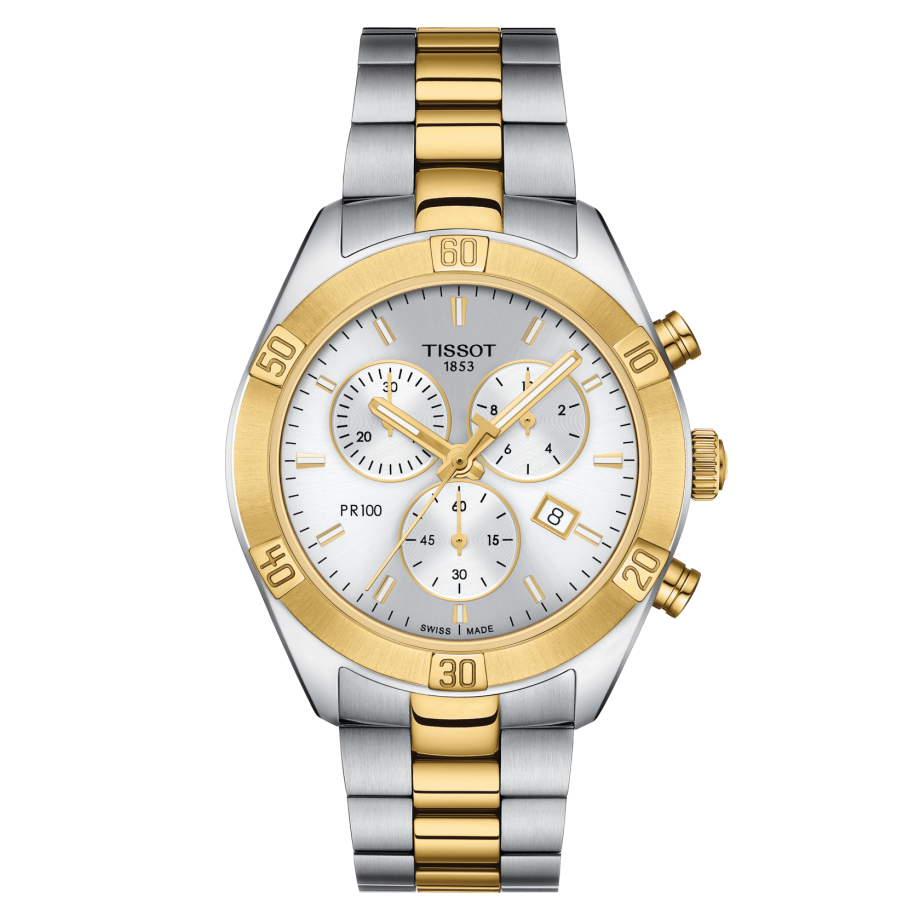 Tissot T101.917.22.031.00 : PR 100 Sport Chic Chronograph 38 Stainless Steel - Yellow Gold / Silver / Bracelet