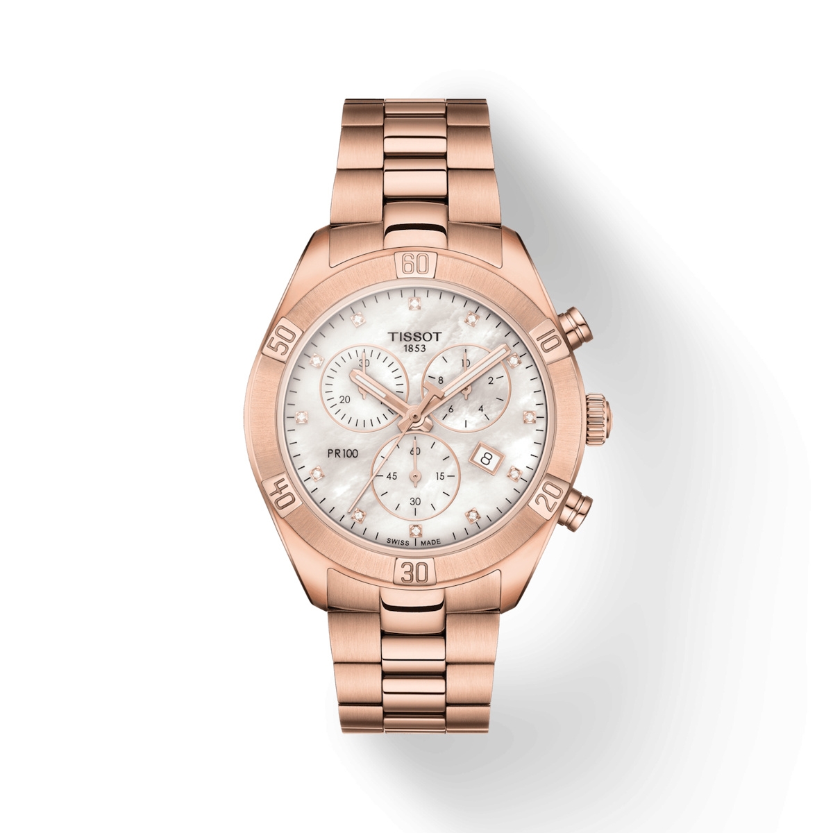 Tissot T101.917.33.116.00 : PR 100 Sport Chic Chronograph 38 Rose Gold PVD / MOP / Bracelet