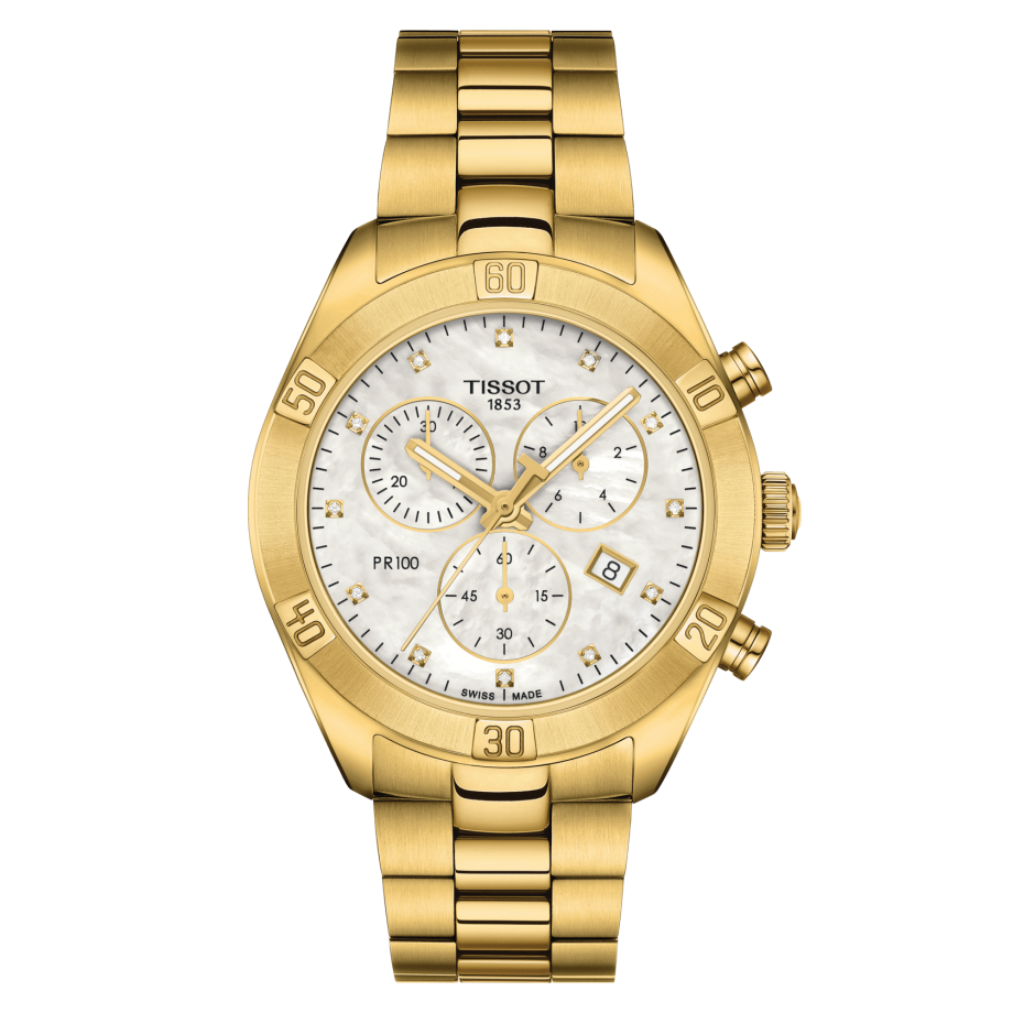 Tissot T101.917.33.116.01 : PR 100 Sport Chic Chronograph 38 Yellow Gold / MOP / Bracelet