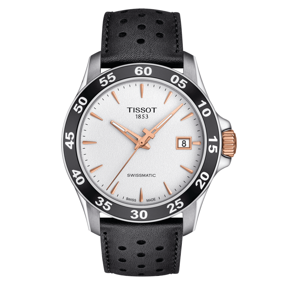 Tissot T106.407.26.031.00 : V8 Swissmatic 42.5 Stainless Steel / Rose Gold PVD / Silver / Strap