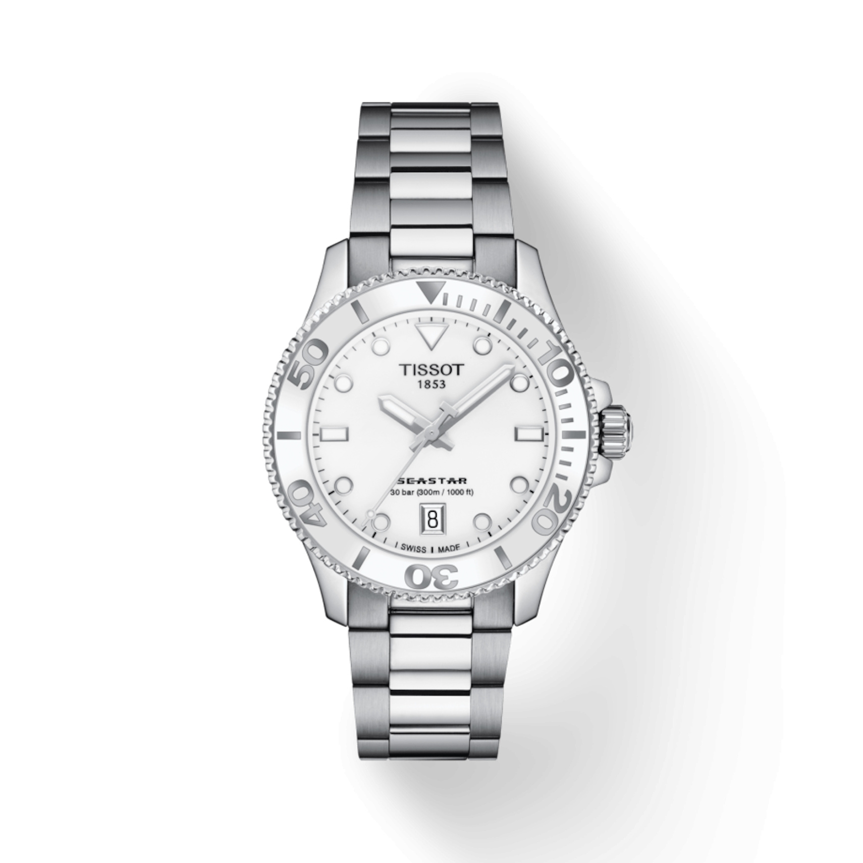Tissot T120.210.11.011.00 : Seastar 1000 36 Quartz Stainless Steel / White / Bracelet