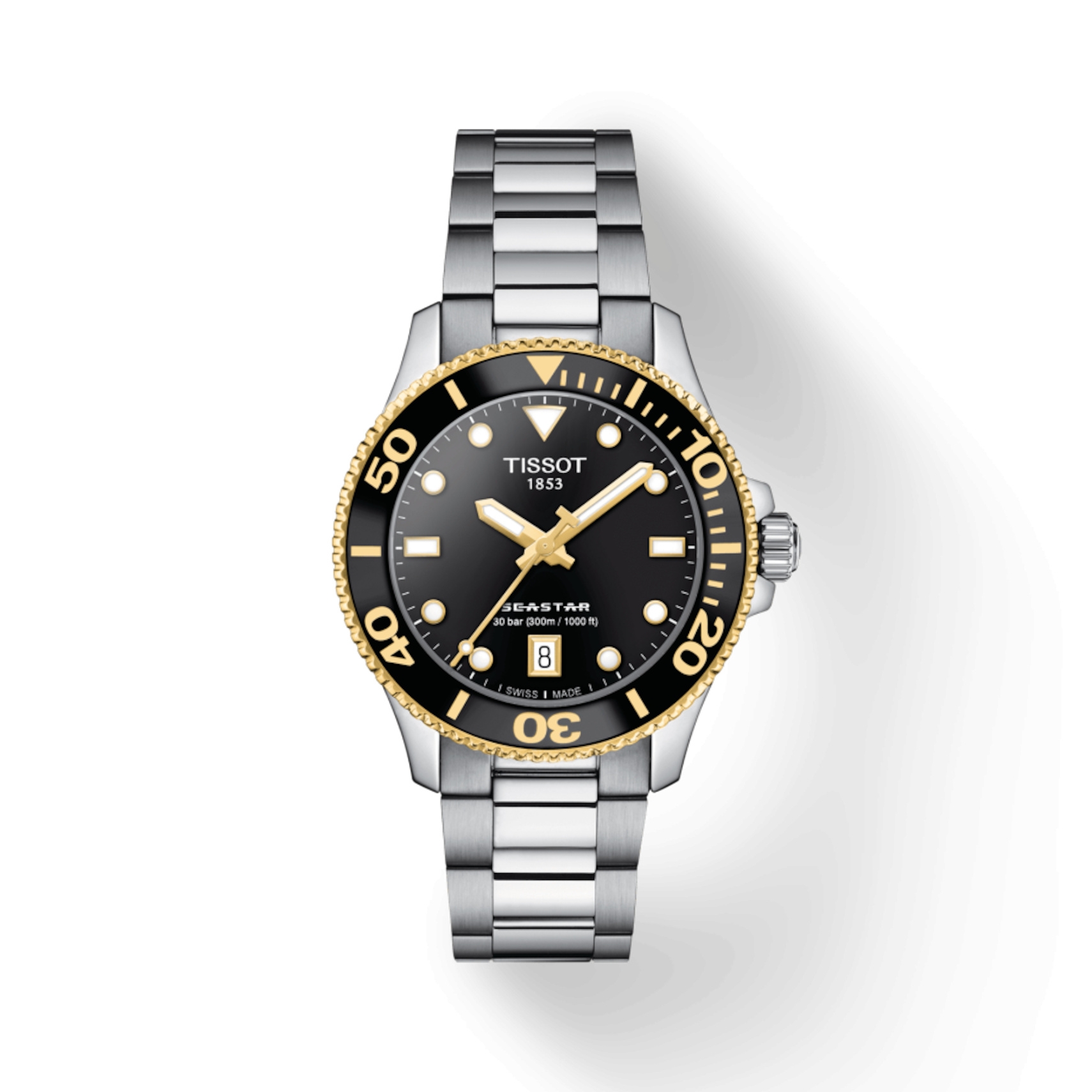 Tissot T120.210.21.051.00 : Seastar 1000 36 Quartz Stainless Steel - Yellow Gold / Black / Bracelet