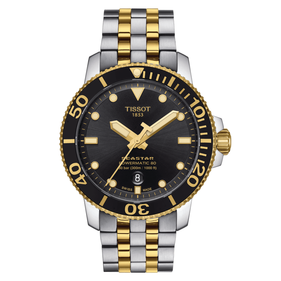 Tissot T120.407.22.051.00 : Seastar 1000 Powermatic 80 43 Stainless Steel - Yellow Gold / Black / Bracelet