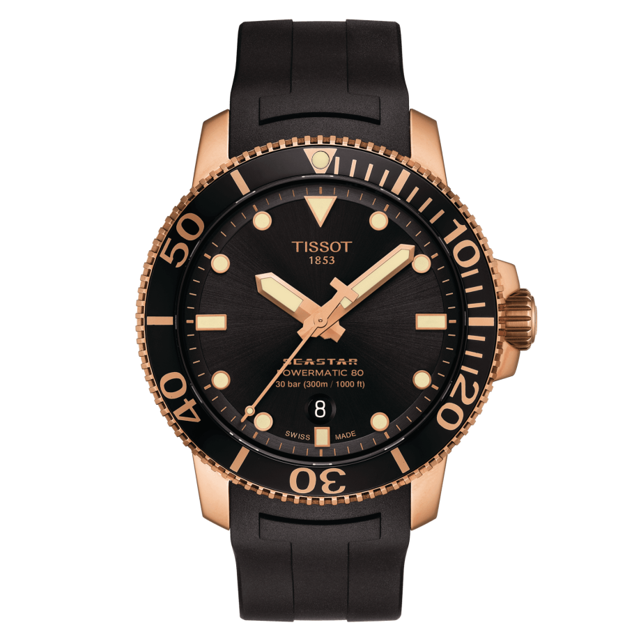 Tissot T120.407.37.051.01 : Seastar 1000 Powermatic 80 43 Rose Gold / Black / Rubber