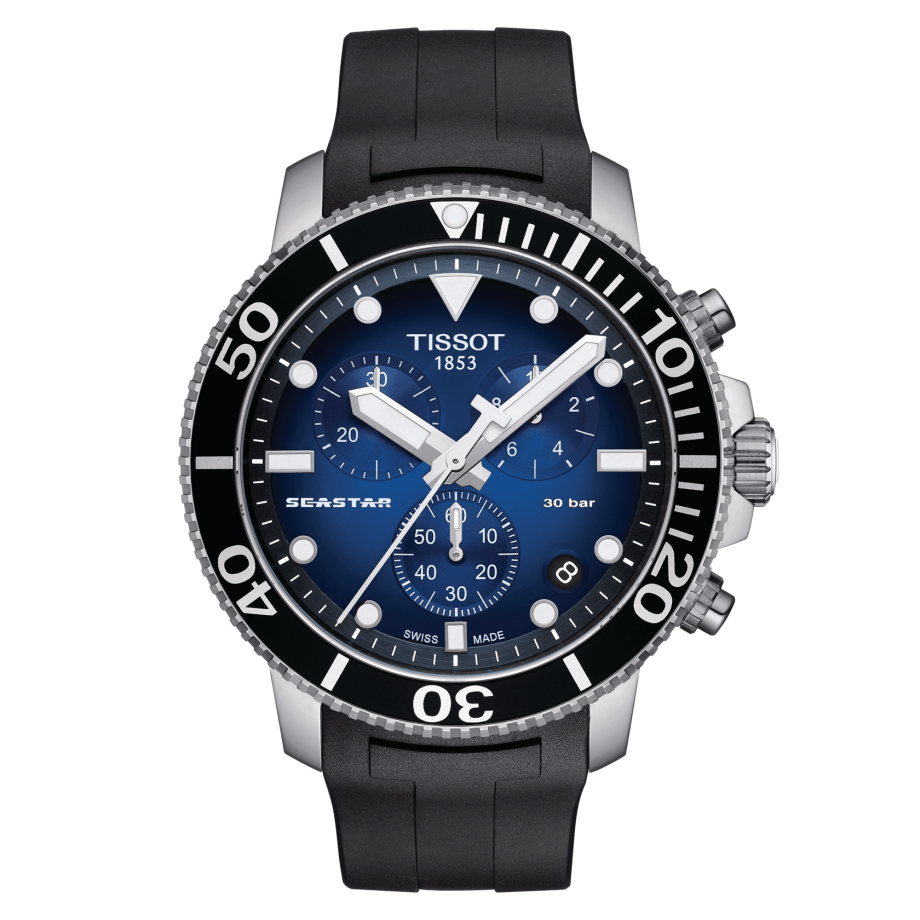 Tissot T120.417.17.041.00 : Seastar 1000 Chronograph Quartz 45.5 Stainless Steel / Gradient Blue / Rubber