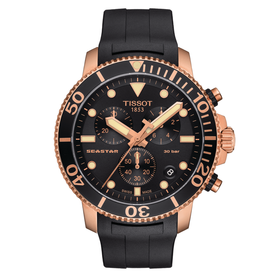 Tissot T120.417.37.051.00 : Seastar 1000 Chronograph Quartz 45.5 Rose Gold / Black / Rubber