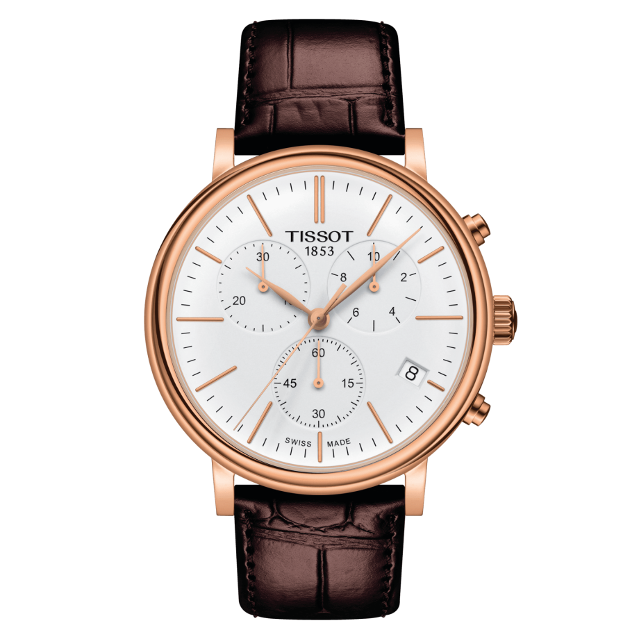 Tissot T122.417.36.011.00 : Carson Premium Chronograph Quartz 41 Rose Gold PVD / Silver / Strap