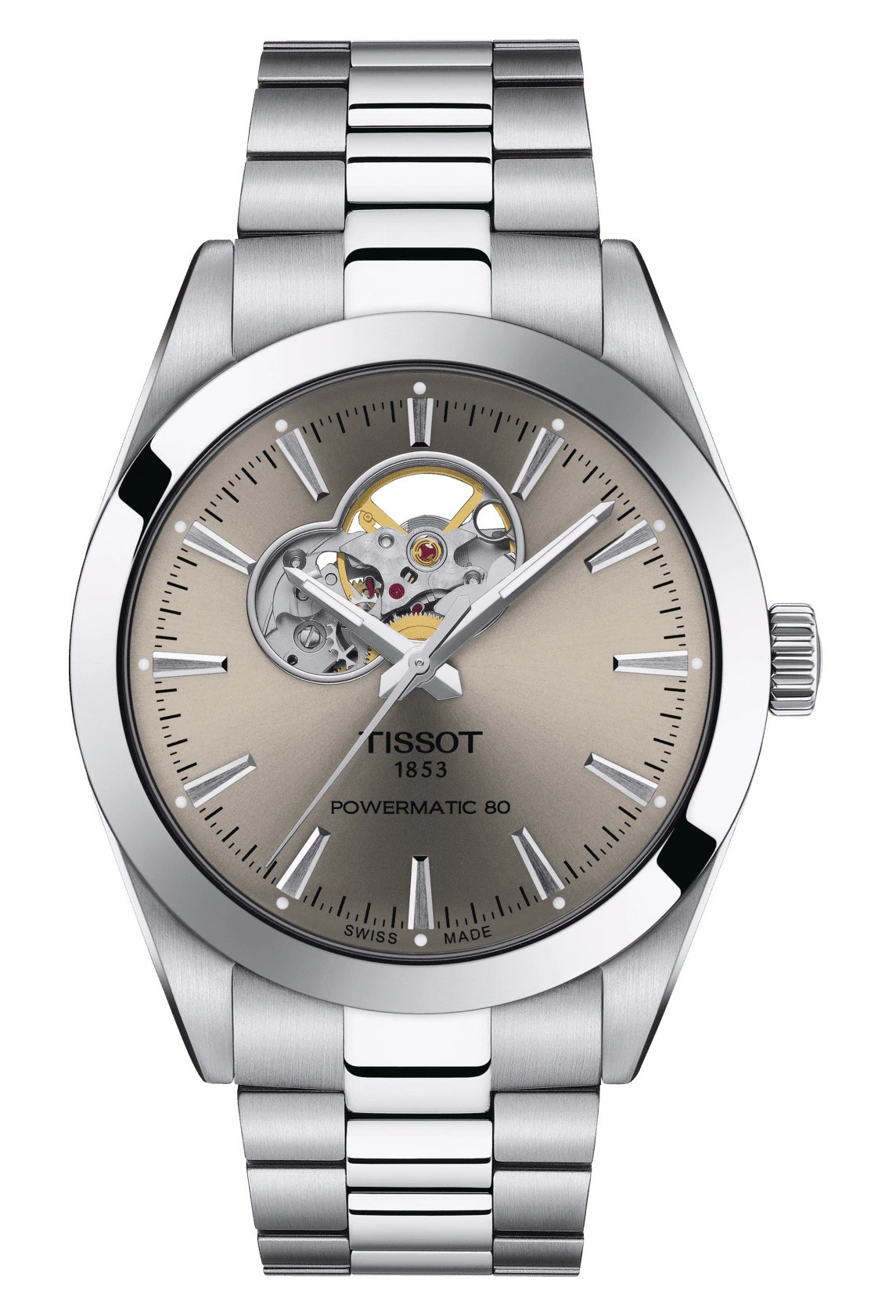 Tissot T127.407.11.081.00 : Gentleman Powermatic Open Heart Stainless Steel / Grey / Bracelet