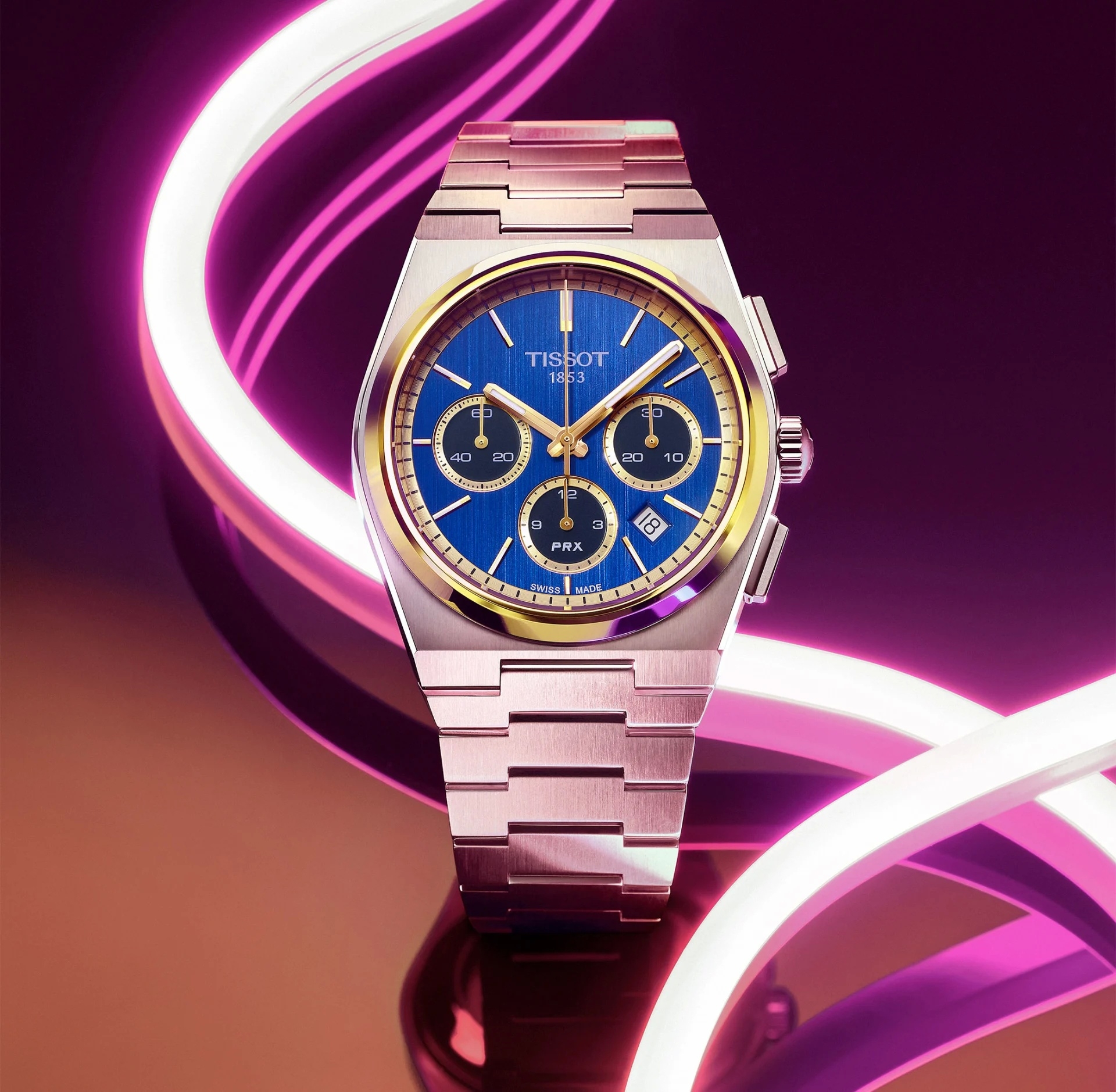Tissot T137.427.21.041.00 : PRX Chronograph Stainless Steel - Yellow Gold / Bucherer Blue