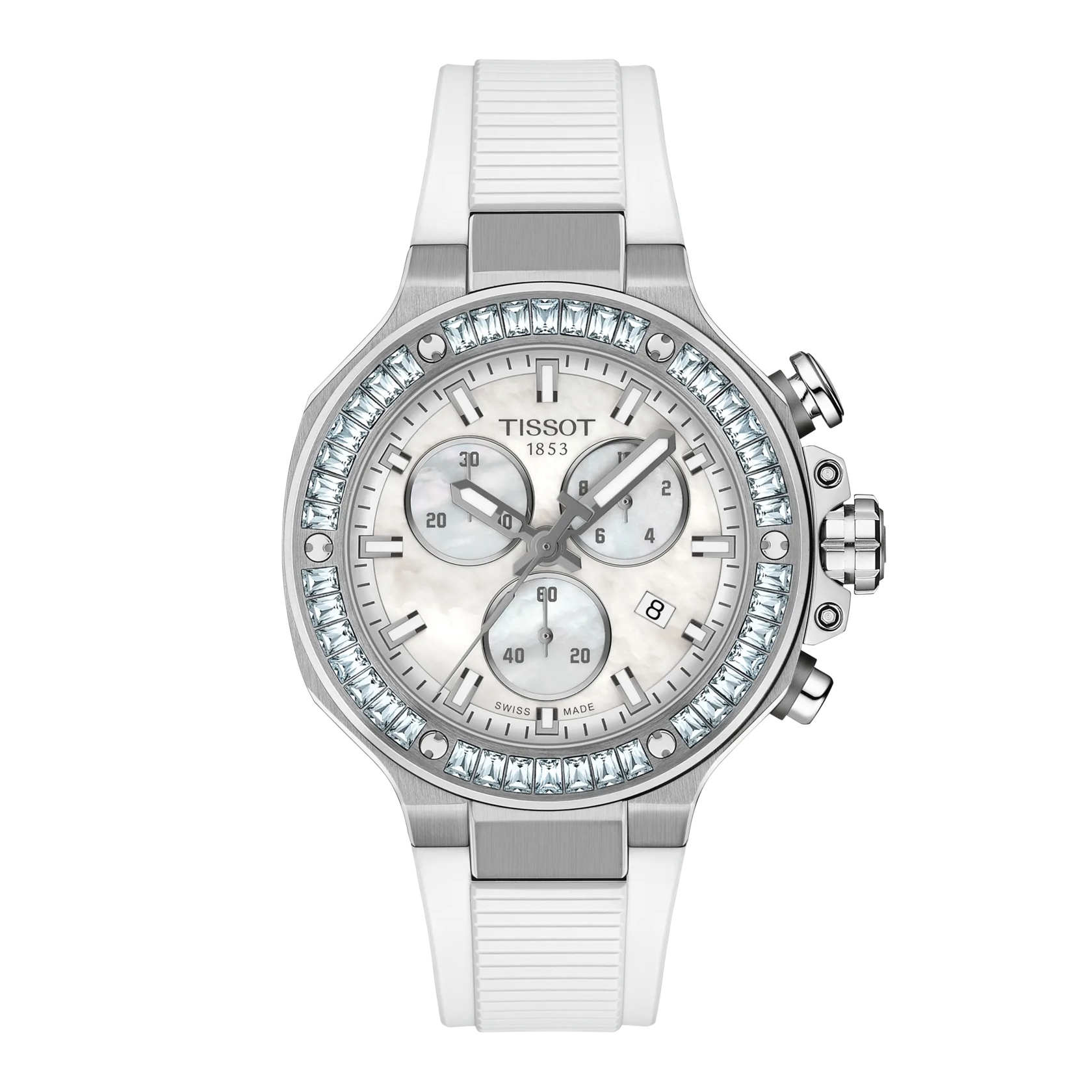 Tissot T141.817.97.111.00 : T-Race Chronograph 38 Stainless Steel - Ceramic Baguettes / MOP