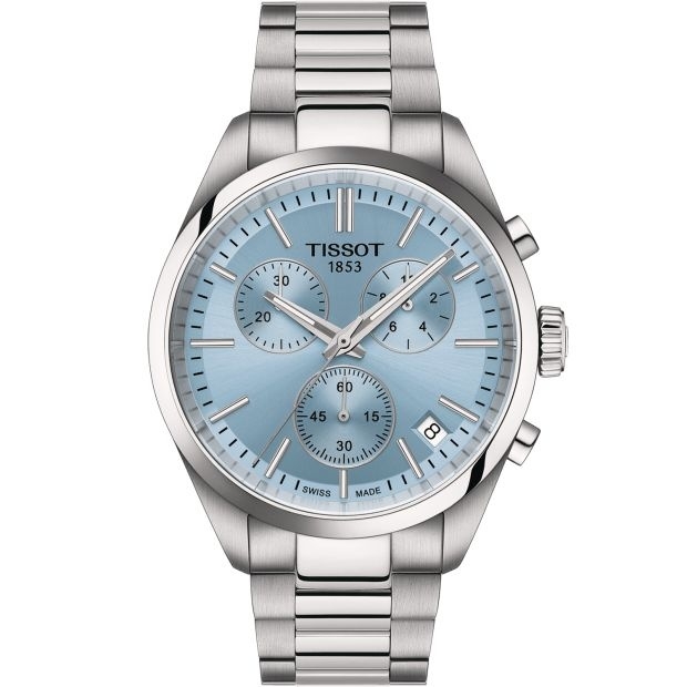Tissot T150.417.11.351.00 : PR 100 Quartz Chronograph Stainless Steel / Ice blue / Bracelet