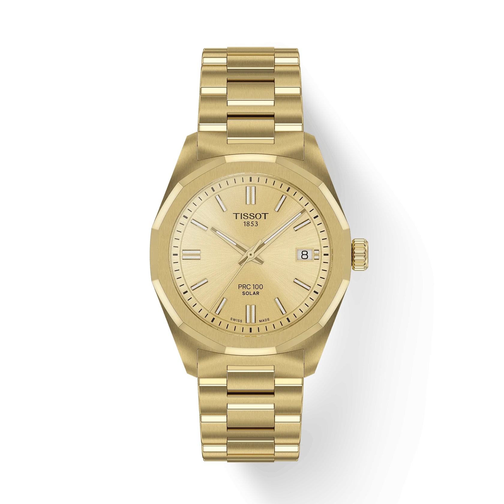 Tissot T151.822.33.021.00 : PRC 100 Solar Quartz 34 Yellow Gold / Champagne / Bracelet