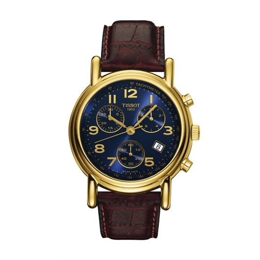 Tissot T71.3.442.42 : Carson Chronograph Quartz 39.7 Yellow Gold / Blue / Strap