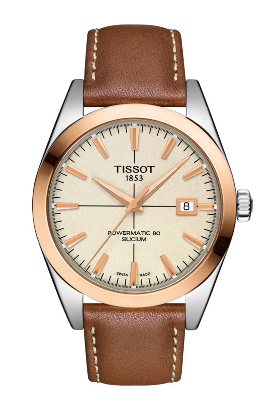 Tissot T927.407.46.261.00 : Gentleman Powermatic Stainless Steel - Red Gold / Cream / Strap