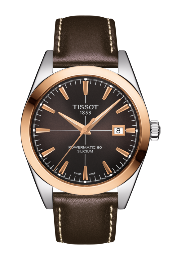 Tissot T927.407.46.291.00 : Gentleman Powermatic Stainless Steel - Red Gold / Brown / Strap