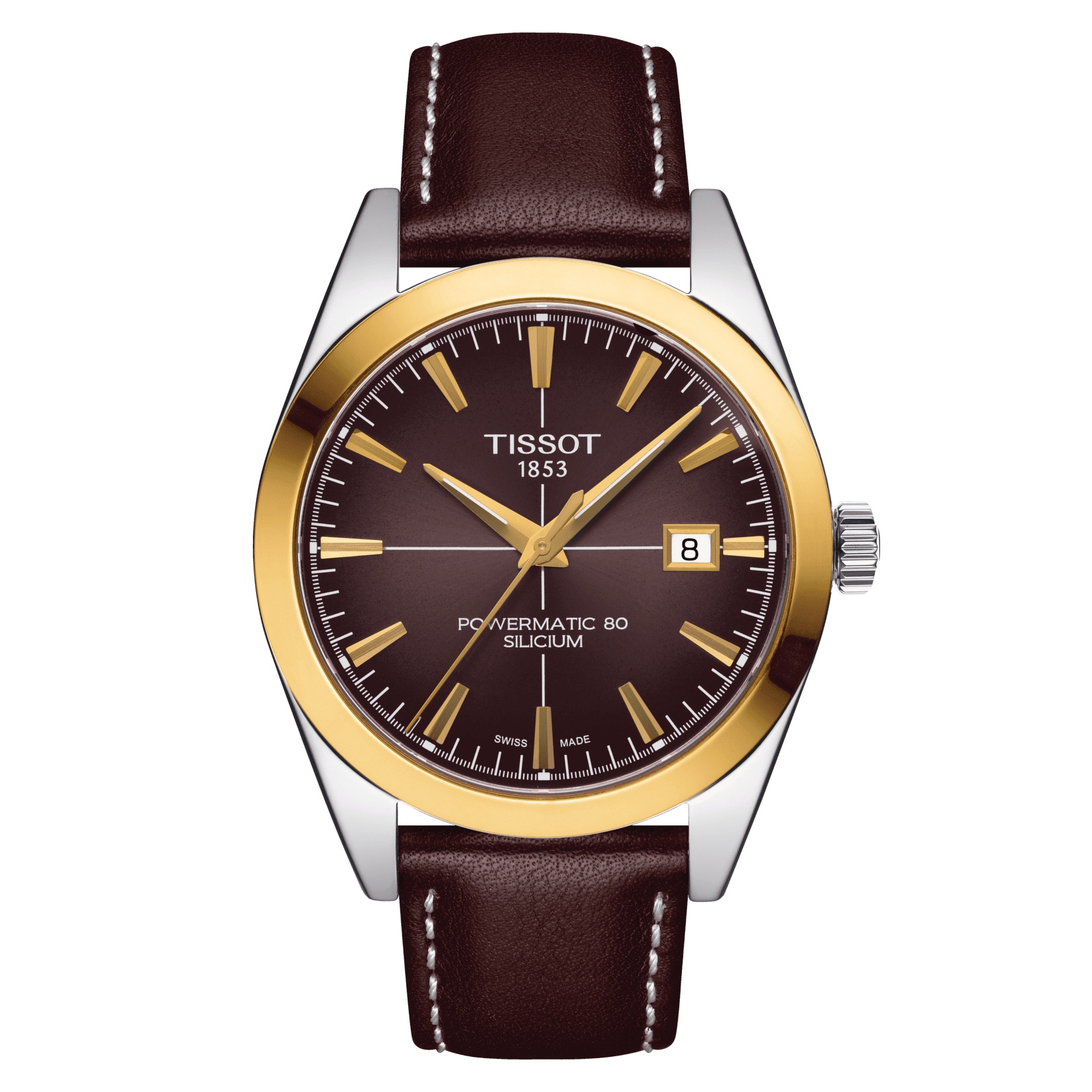 Tissot T927.407.46.291.01 : Gentleman Powermatic Stainless Steel / Yellow Gold / Brown / Strap