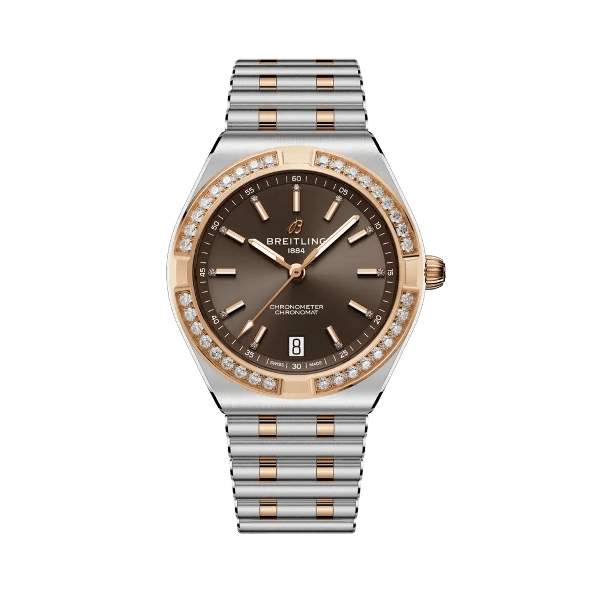 Breitling U10320591Q1U1 : Chronomat Automatic 36 Stainless Steel - Red Gold - Diamond / Brown / Rouleaux