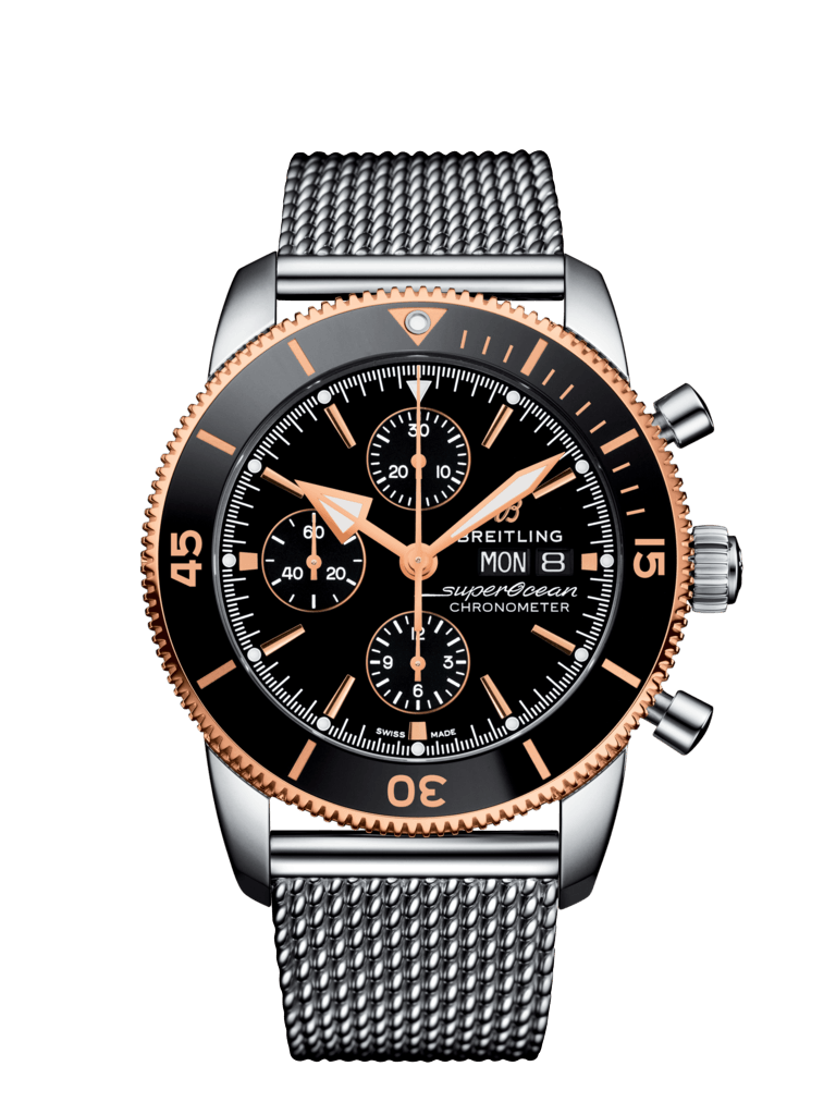 Breitling U13313121B1A1 : Superocean Heritage II Chronograph 44 Stainless Steel / Rose Gold / Black / Milanese