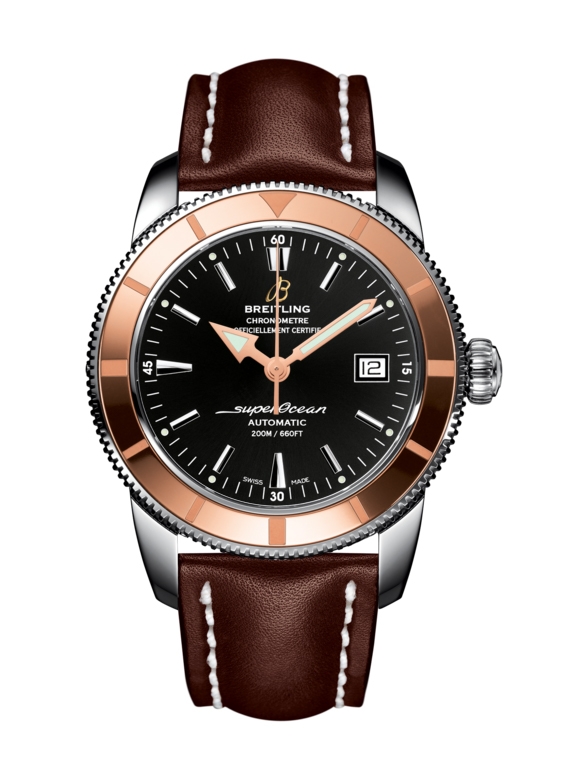 Breitling U1732112.BA61.437X : Superocean Heritage 42 Stainless Steel / Red Gold / Volcano Black / Calf