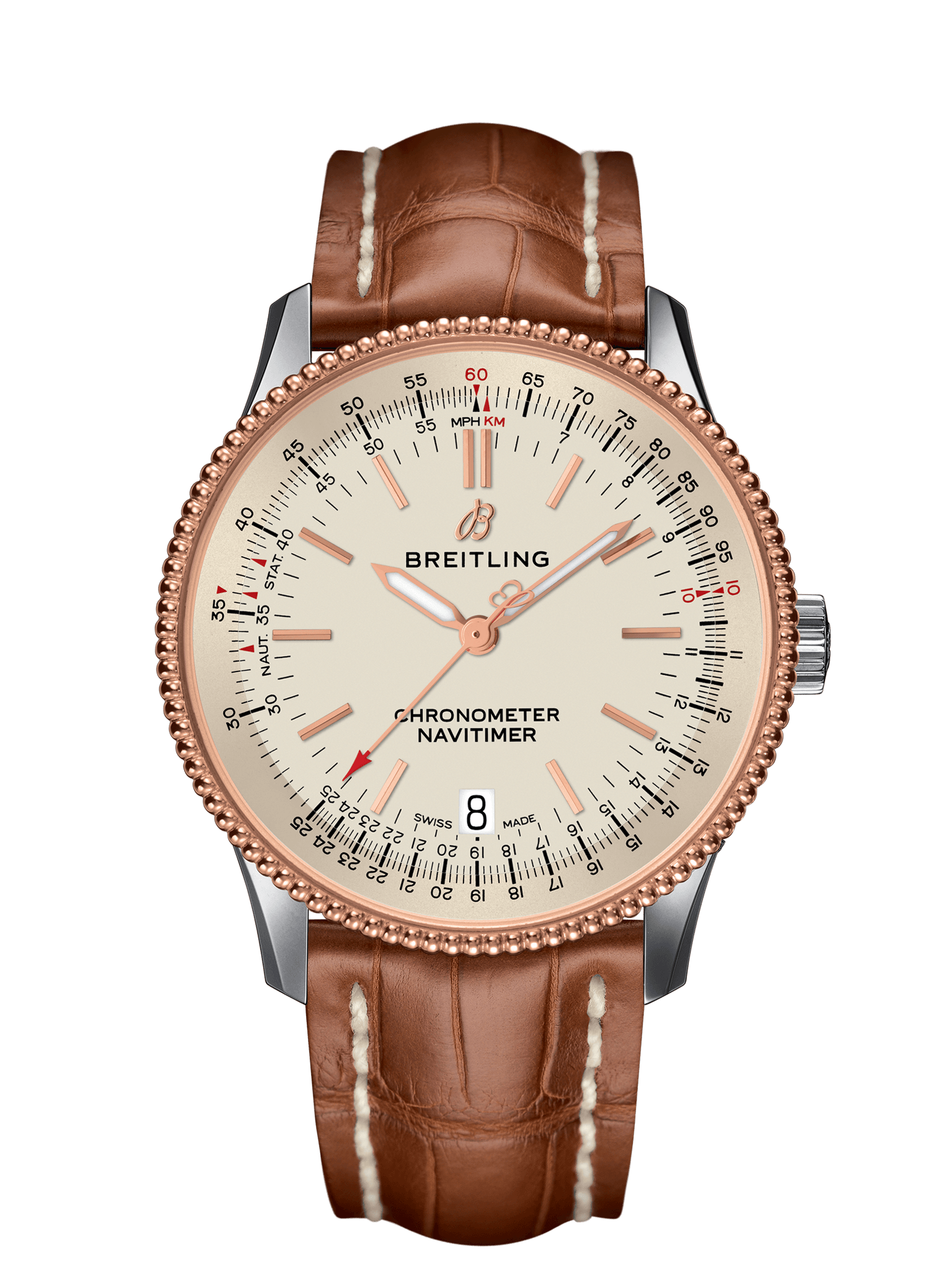 Breitling U17325211G1P1 : Navitimer 1 38 Automatic Stainless Steel / Red Gold / Silver / Croco / Pin