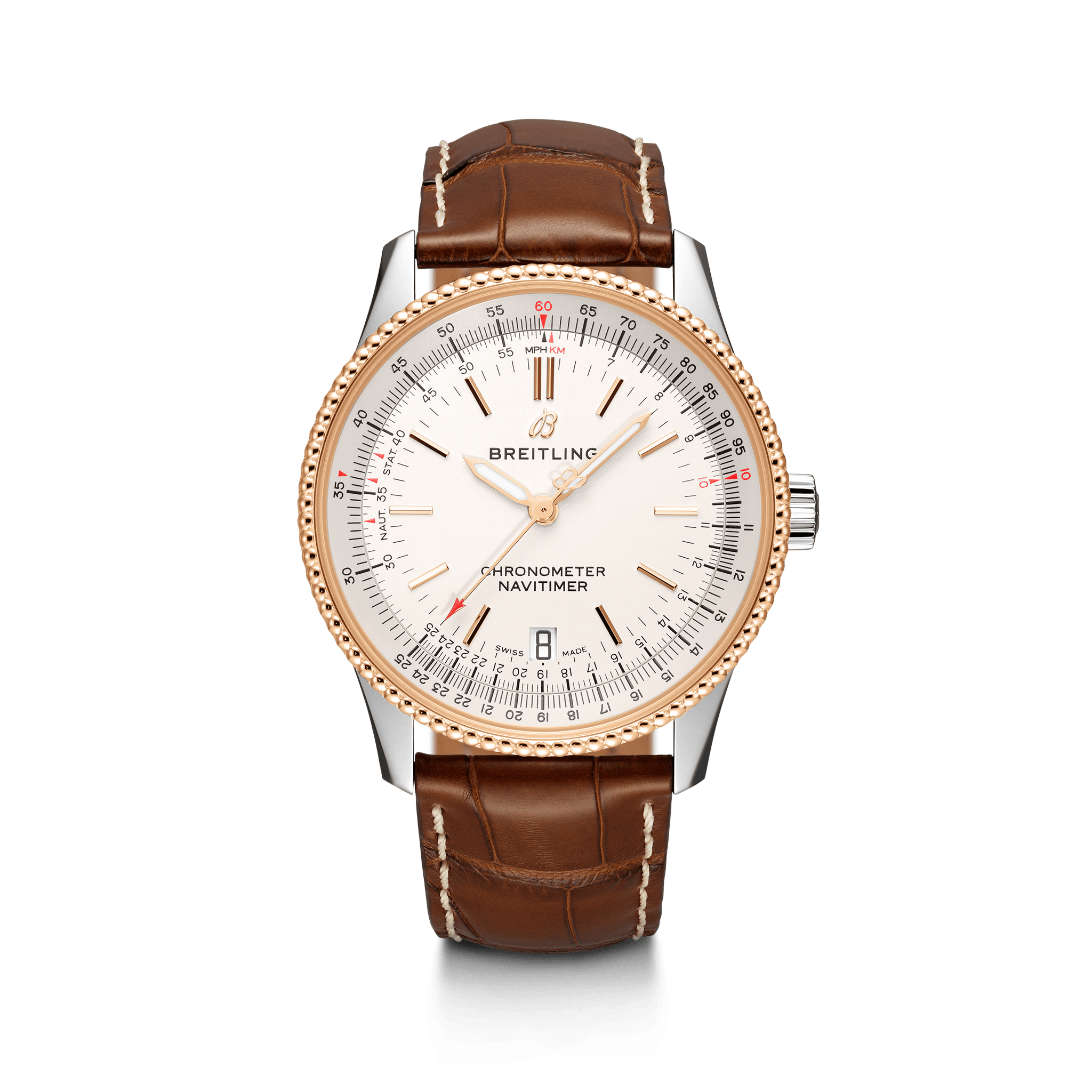 Breitling U17325211G1P2 : Navitimer 1 38 Automatic Stainless Steel / Red Gold / Silver / Croco / Folding