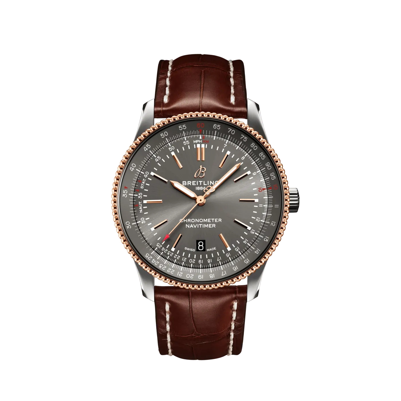 Breitling U17326121M1P2 : Navitimer Automatic 41 Automatic Stainless Steel / Rose Gold / Grey / Croco - Folding