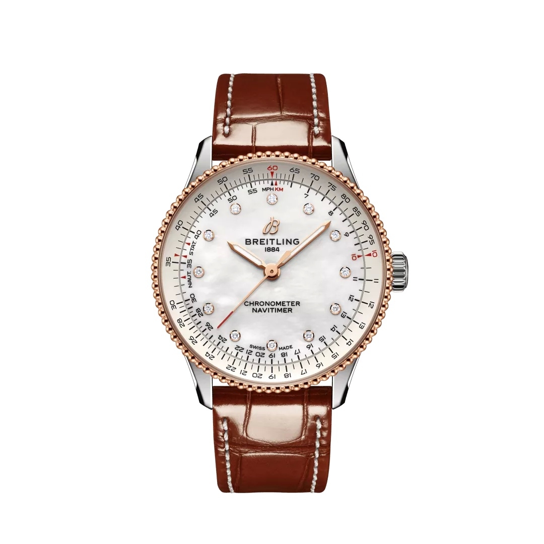 Breitling U17327211A1P1 : Navitimer Automatic 36 Stainless Steel - Red Gold / MOP / Alligator