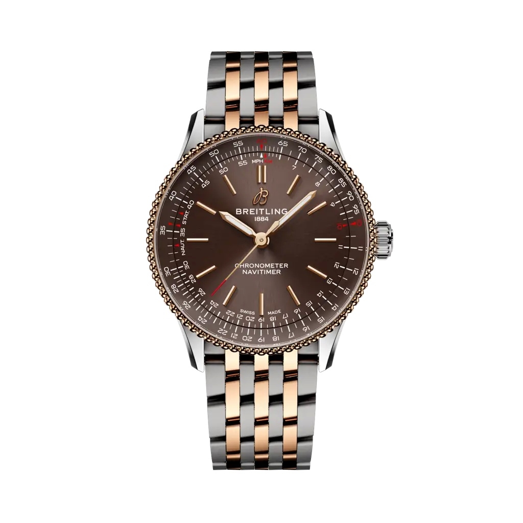 Breitling U173273A1Q1U1 : Navitimer Automatic 36 Stainless Steel - Red Gold / Brown / Bracelet