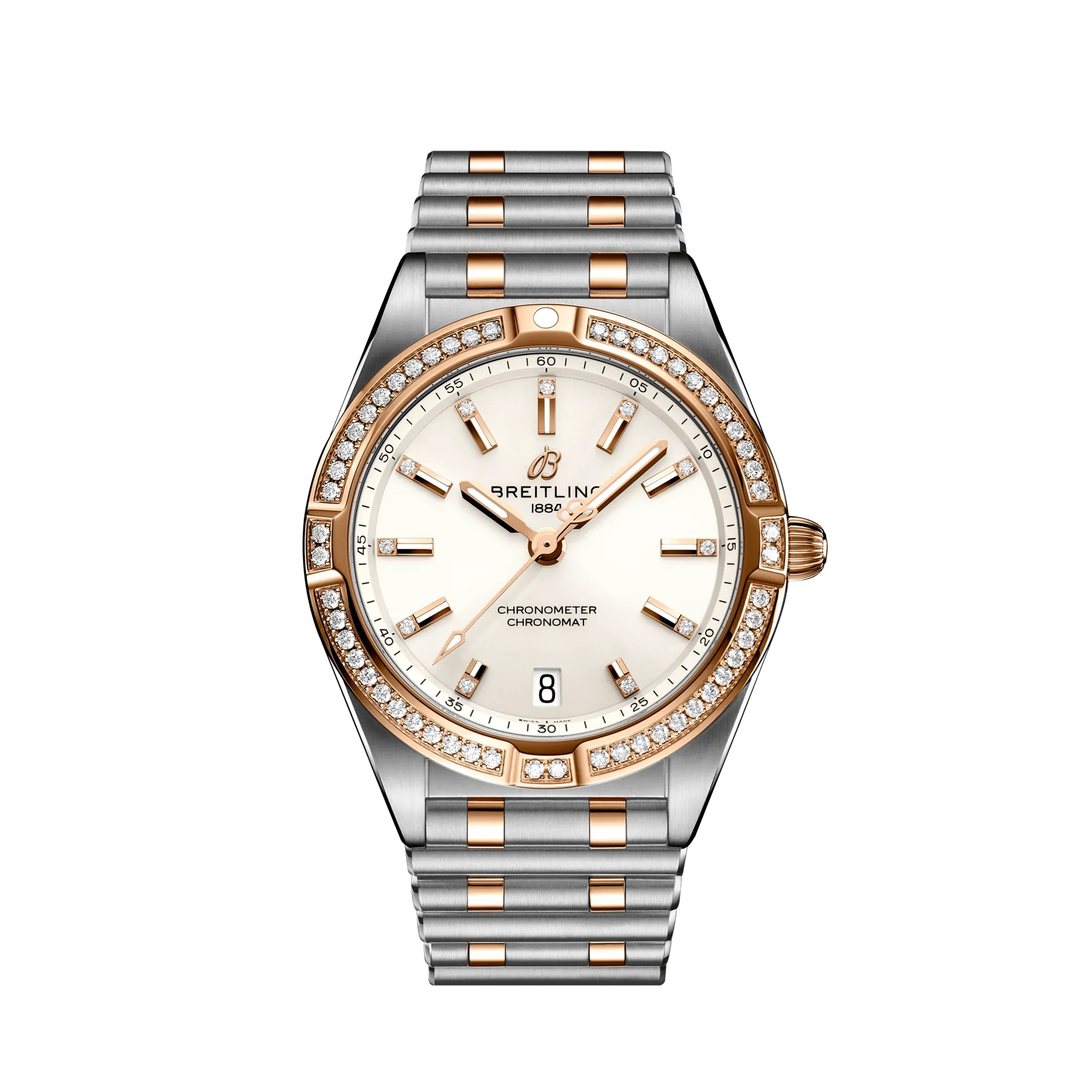 Breitling U77310591A1U1 : Chronomat 32 Stainless Steel / Red Gold - Diamond / White / Rouleaux