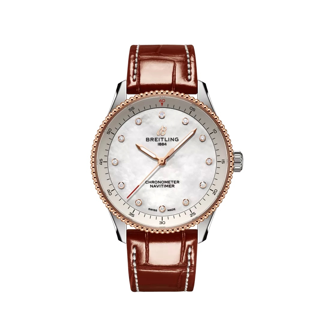 Breitling U77320E61A1P1 : Navitimer Quartz 32 Stainless Steel - Red Gold / MOP / Croco / Pin