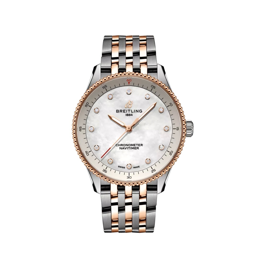 Breitling U77320E61A1U1 : Navitimer Quartz 32 Stainless Steel - Red Gold / MOP / Bracelet