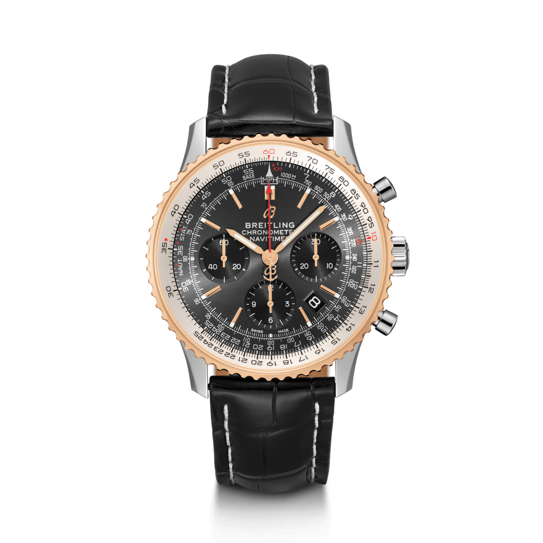 Breitling UB0121211F1P2 : Navitimer 1 B01 Chronograph 43 Stainless Steel / Red Gold / Grey / Croco / Folding