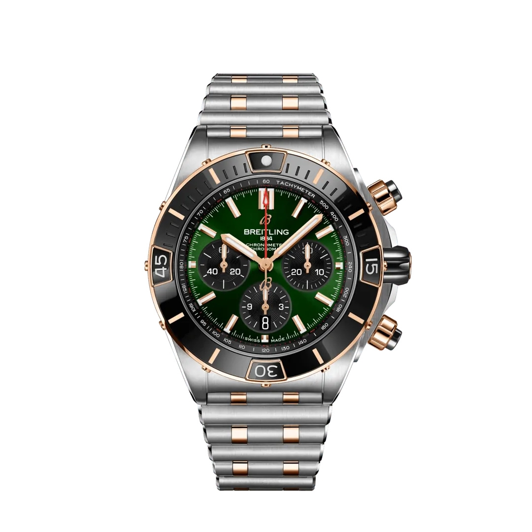 Breitling UB0136251L1U1 : Super Chronomat B01 44 Stainless Steel - Red Gold / Green / Rouleaux