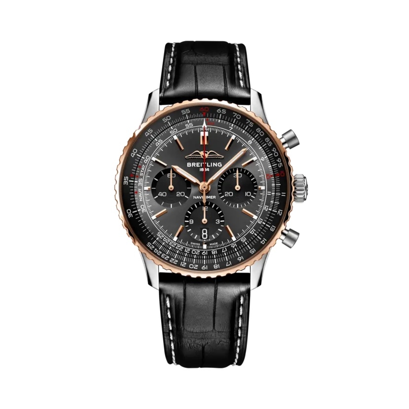Breitling UB01384A1B1P1 : Navitimer B01 Chronograph 43 Stainless Steel - Red Gold / USA