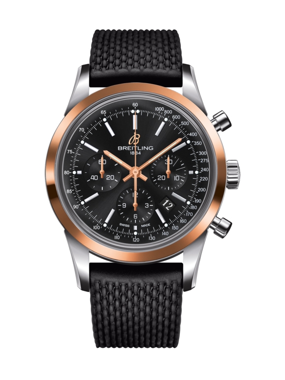 Breitling UB015212.BC74.278S : Transocean Chronograph Stainless Steel Red Gold / Black / Rubber Aero Classic